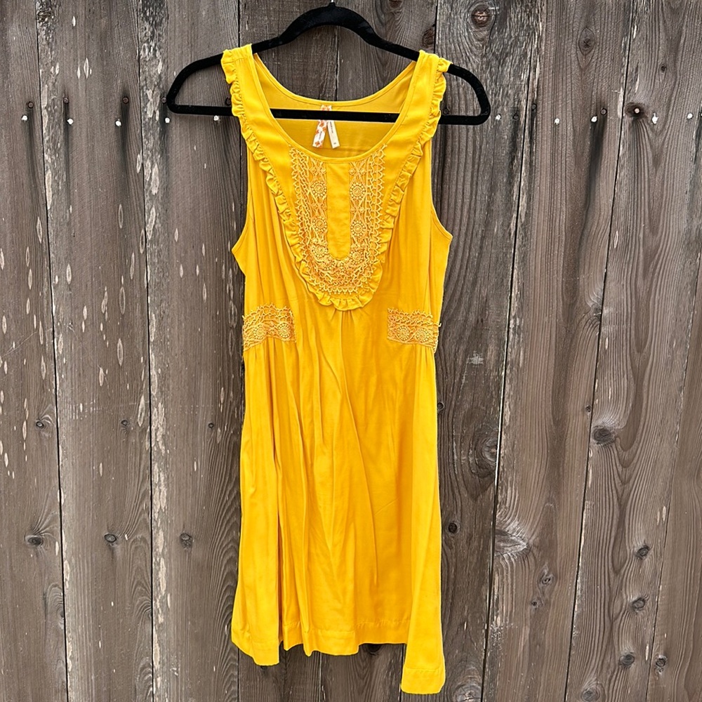 Maeve mustard dress with crochet detail (M)
